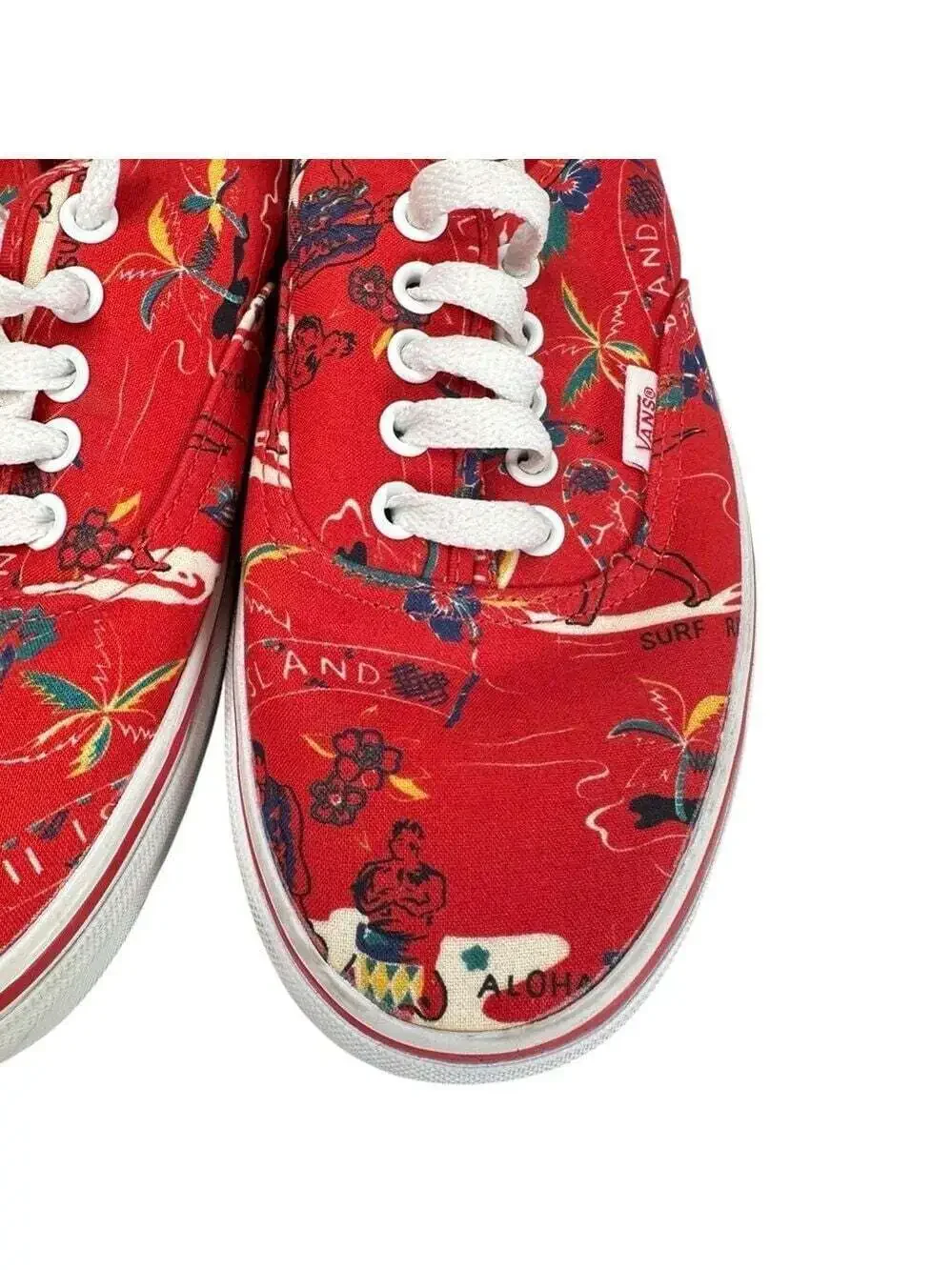 Vans Red Aloha Hawaiian Print Sneakers Womens 9.5 Tropical Streetwear Casual